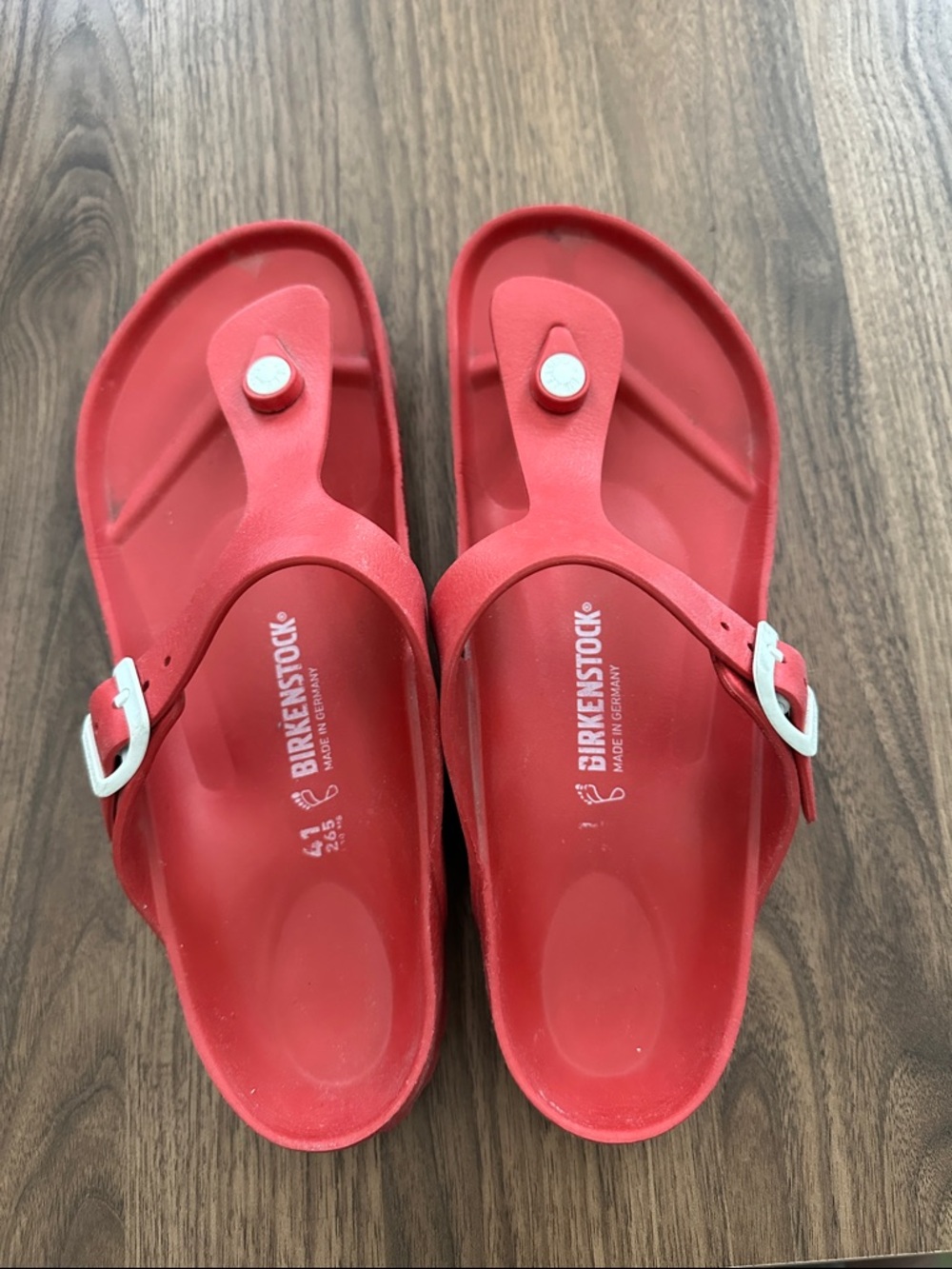 Birkenstock Red Gizeh Thong Sandals with Silver Buckles